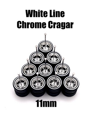 #ad #ad 5x White Line Chrome Cragar 11 11mm Wheels w Rubber Tires for 1 64 H0T Wheelz $20.00