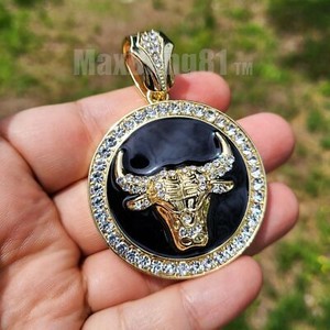 Authentic Hip Hop Gold Plated Cubic Zirconia Bull & 18" ~ 30" Cuban Chain Necklace