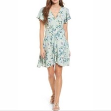 ASTR the Label Green Floral Print True Wrap Mini Dress Women’s Medium Summer