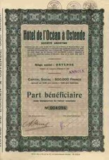 Hôtel de l'Océan à Ostende Part bénéficiaire 500 Fr 1942 Ostenda Bruksela Belgia