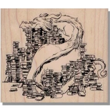 TELKYN THE LEARNED Rubber Stamp, by Brian Kesinger, Dragon, Reading, Books, Read