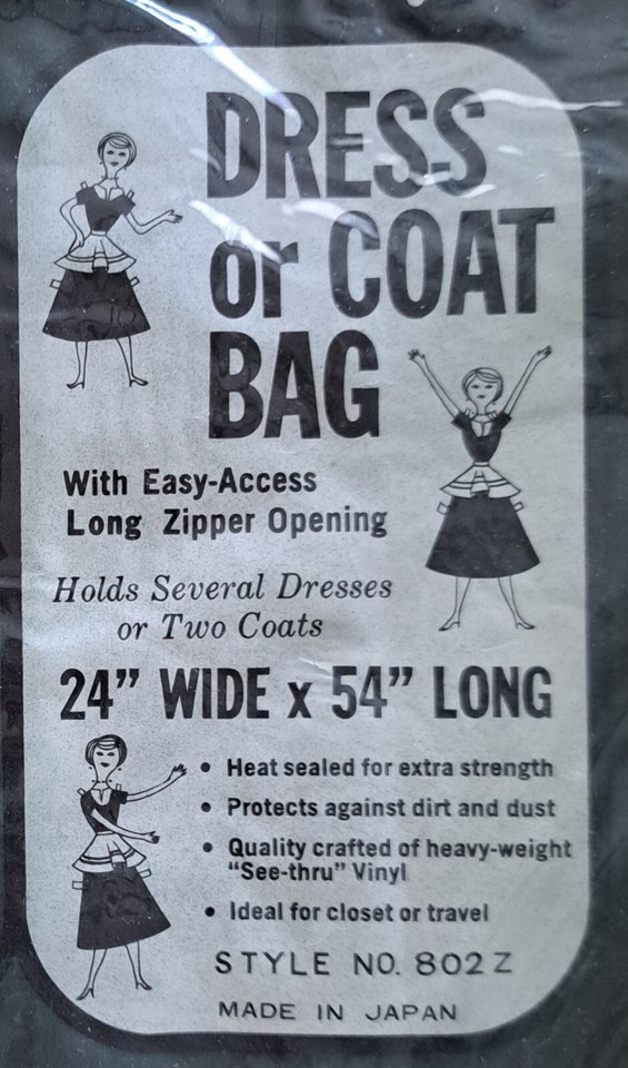 Vintage Closet Maid Dress Bag Zipper Plastic Japan Equality Plastics