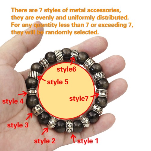 12mm Round Beads Gold Eye Obsidian Bracelet 925 Sterling Silver Accessory TA481D - Picture 9 of 19