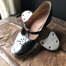 Girls Mary Jane Tap Dance Shoes Black Leather 1940s 1950s Super B H-3 Vintage