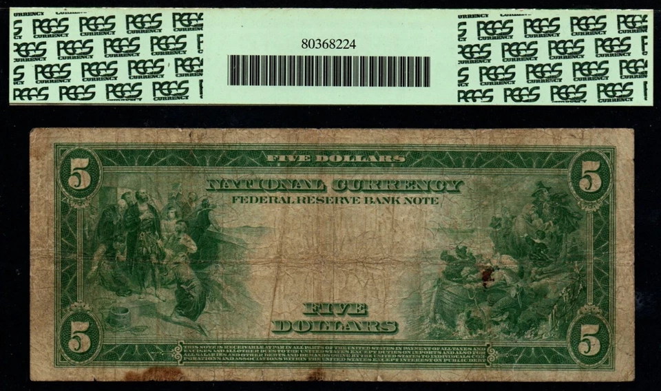 SCARCE 1915 Series $5 ORIGINAL SIGNATURES Federal Reserve Bank Note - CERTIFIED! - Image 2 of 2