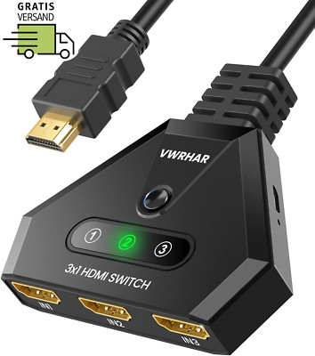 HDMI Verteiler HDMI Switch 4K, UHD HDR Automatische HDMI Splitter 3 in 1 Out, HD