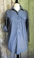 J.Crew Shirtdress Chambray XS Blue Lightweight Front Buttons Pocket Long Sleeve