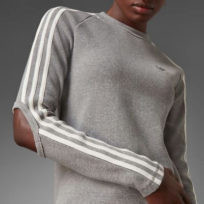 adidas Originals Waffel Longsleeve Oldschool Shirt Sweater Ellbogen Grau 34 XS/S