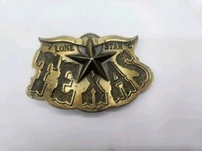 1980 The Great American Buckle Co Chicago Brass Belt Buckle TEXAS Lone Star USA