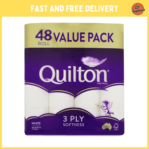 Quilton 3-Ply Toilet Paper, 180 Sheets, 48 Rolls, 11x10cm Each