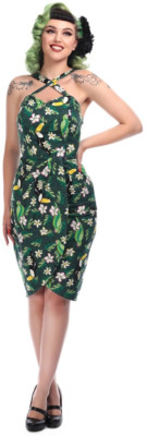 Collectif MAHINA Vintage TROPICAL BIRD Hibiscus Sarong Dress KLEID Rockabilly