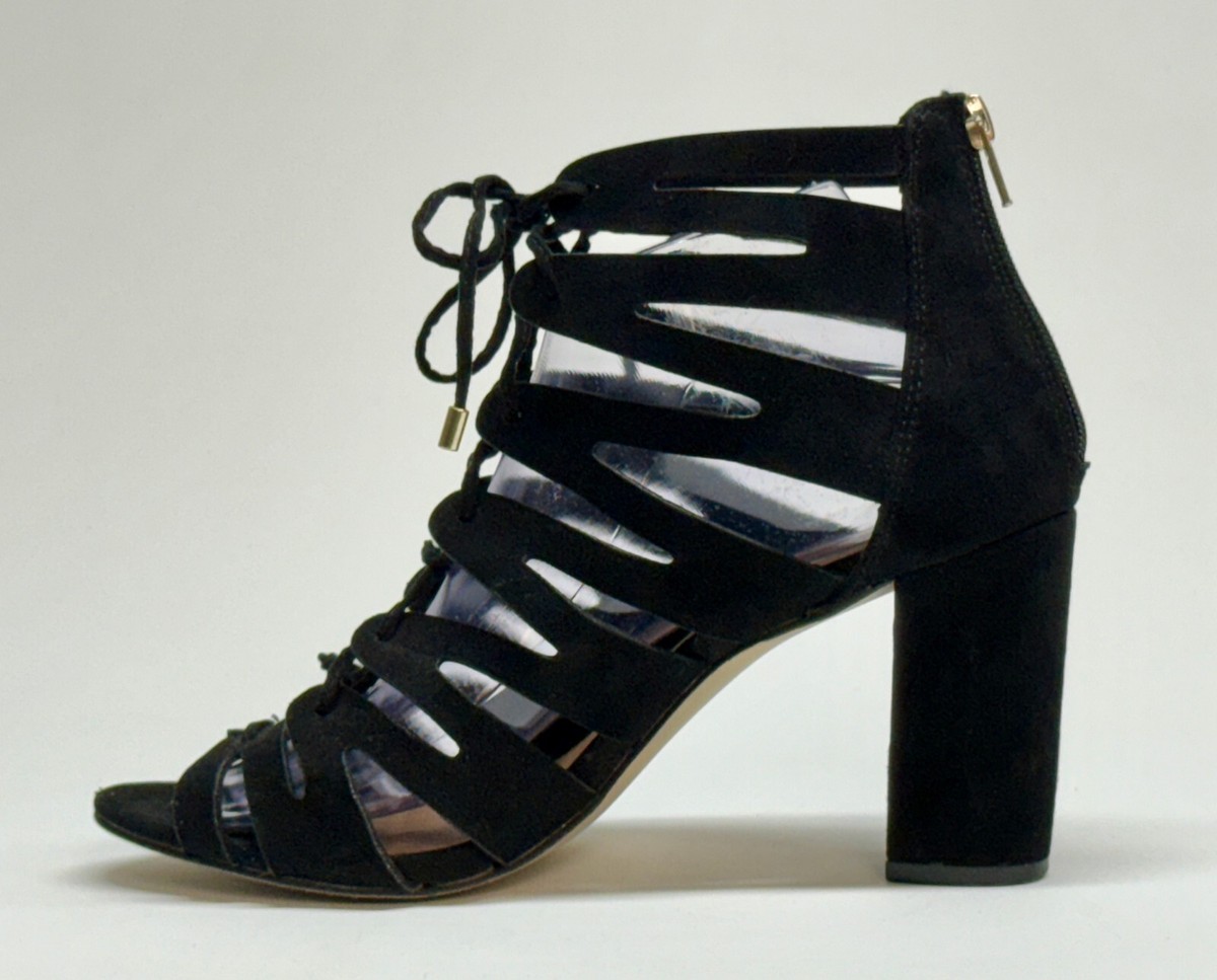 Madden Girl Banerrr Black Gladiator Lace Up Peep Toe Zip Up Heels Sandals  Sz