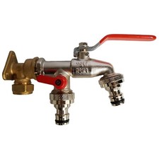 Outdoor Garden Watering 15mm Copper Backplate & Double Bib Tap Set – Wall Fixing