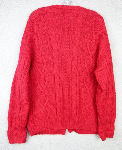 L.L. Bean Womens Medium Red Wool Cable Knit 3-Button Cardigan Sweater - Picture 6 of 7