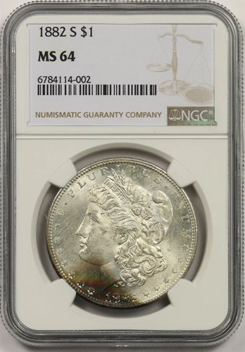 1882-S $1 NGC MS 64 (Rainbow Color Tone) Morgan Silver Dollar