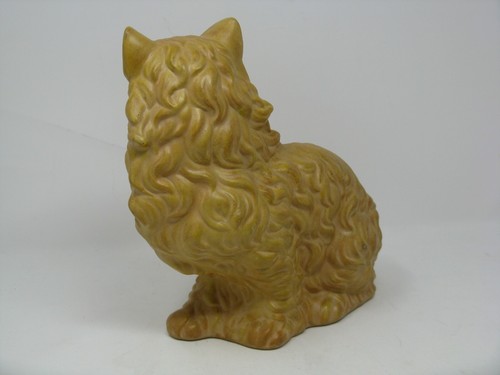 Vintage Ceramic Cat Tan Brown Statue Figurine Persian Kitty Large Green Eyes - Picture 4 of 8