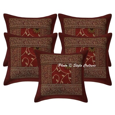 Handmade Polydupion Embroidered Sofa Pillow Cover Maroon