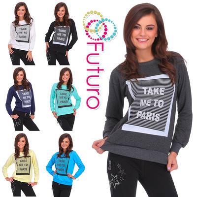 Damen Sweatshirt Take Me To Paris Print Pullover Oberteil Sweat Pulli Bluse FW107