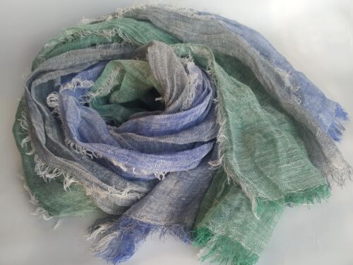 gauze flax designer 100% linen scarf frayed edges made of 4 panels multicolor - Picture 13 of 14