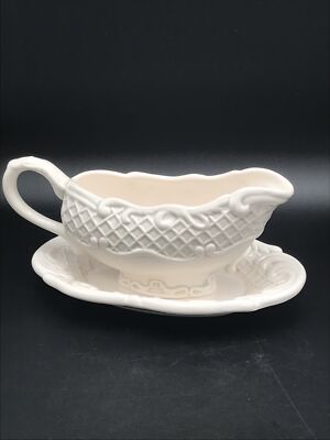 The Cellar Gravy Boat With Saucer   Ivory.  Collectible. Large