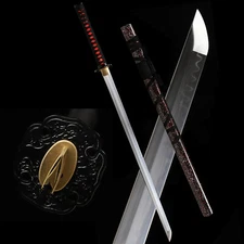 Straight Clay Temperped T10 Steel Japanese Samurai Ninja Sword Katana Sharp