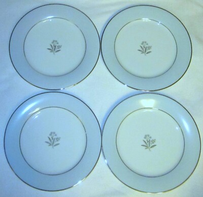 SET  4  Vintage NORITAKE MAVIS 5543 DINNER PLATES 10.5'' Platinum Trim Japan XLNT