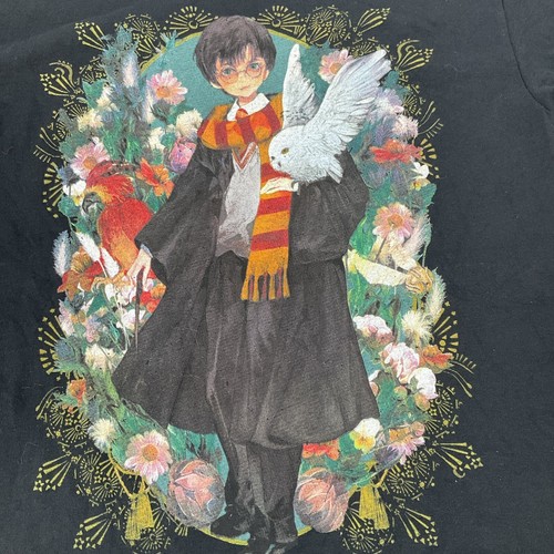 Kawaii Harry Potter Erwachsene Small T-Shirt Hedwig Eule Grafik Kurzarm schwarz - Bild 3 von 7