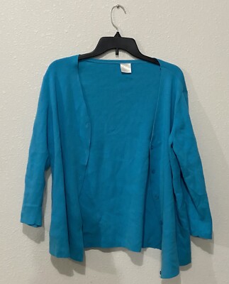  Plus Size 1X Sz PBX Basics Women's Light Blue Cardigan Sweater Top Long sleeve