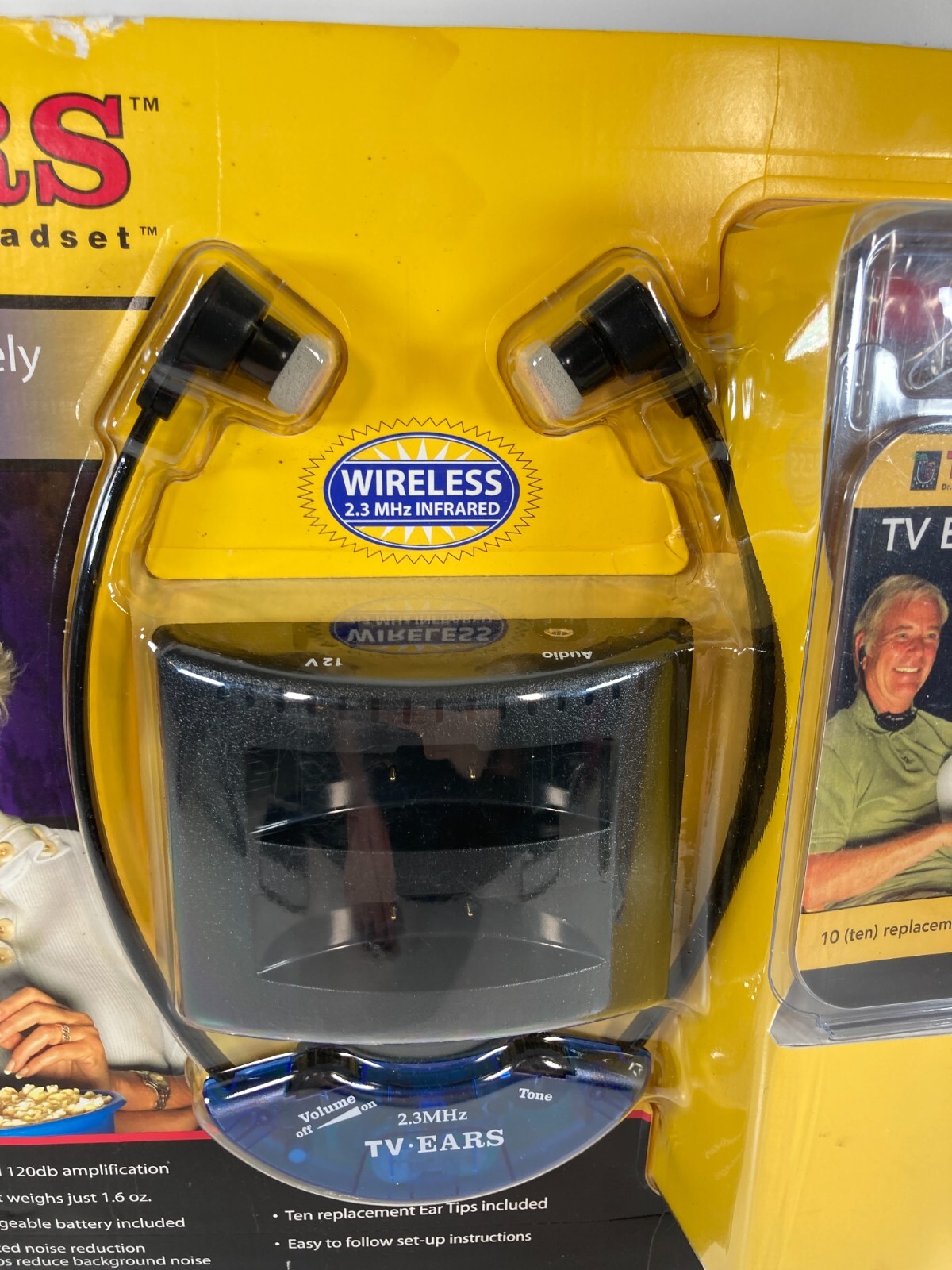 TV Ears Noise Reduction TV Headset Yellow Card Wireless 2.3 Mhz