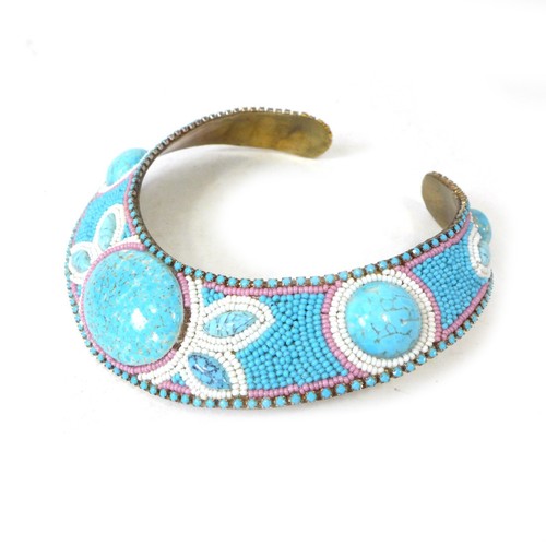 Collar Gargantilla Vintage MJ HANSEN Diseñador con Cuentas de Piedra Turquesa - Imagen 2 de 7