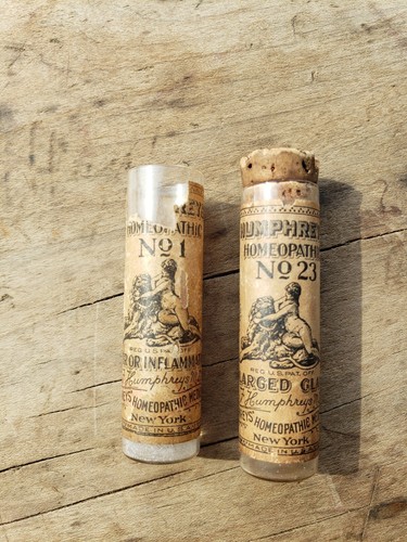 Two Humphrey's Homeopathic Pill Bottles No. 1 and No. 23 Paper Label - Picture 2 of 3
