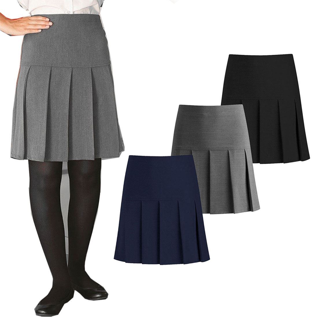 Womens Waist Drop Pleated Around Skirt Girls High Waistband School Uniform  Skirt