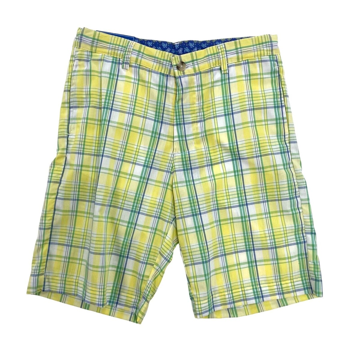 NWT Bailey Boys Yellow Green Plaid Cotton Blend Bermuda