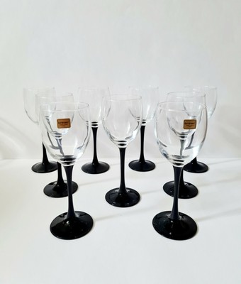 Set of 9 Luminarc Champagne Flutes Black stemmed Made In France (M5)
