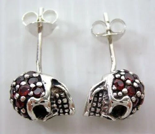 PENDIENTES GRANATE CALAVERA PLATA ESTERLINA 925 MACIZA PUNK NUEVOS BIKER ROCK GÓTICO Foto 2 de 4