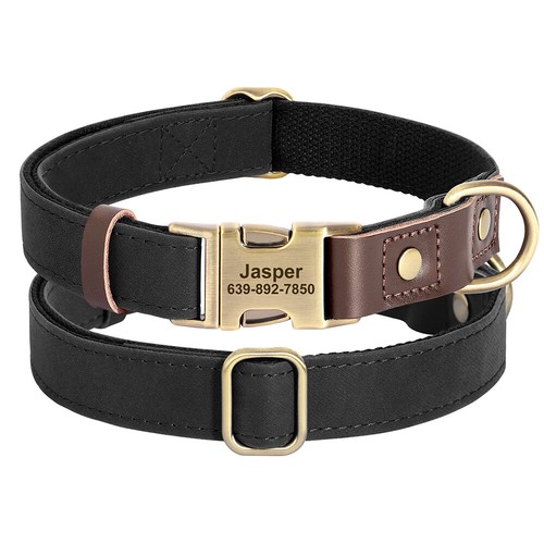Collar de perro de cuero suave personalizado personalizado para mascotas cachorro nombre/número grabado gratis - Imagen 11 de 26