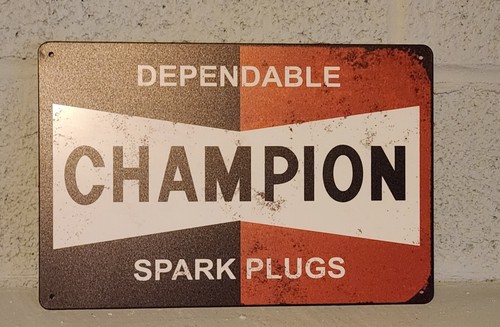Champions Spark Plug 12x8 Metal Sign Advertisement Man Cave Garage Bar