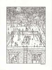 Roof. Original Ink Drawing. 9" x 12". Inktober.