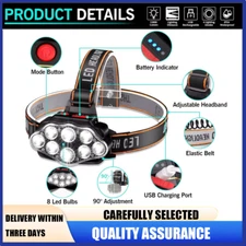 25000LM-LED Headlamp Rechargeable Headlight Zoomable Head Torch Lamp Flashlight