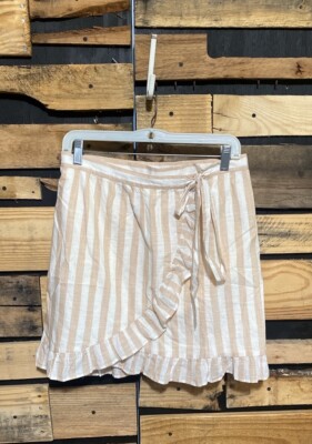 J Crew Women s Striped Wrap Mini Skirt with Ruffle Trim Size 4 Cotton NWT