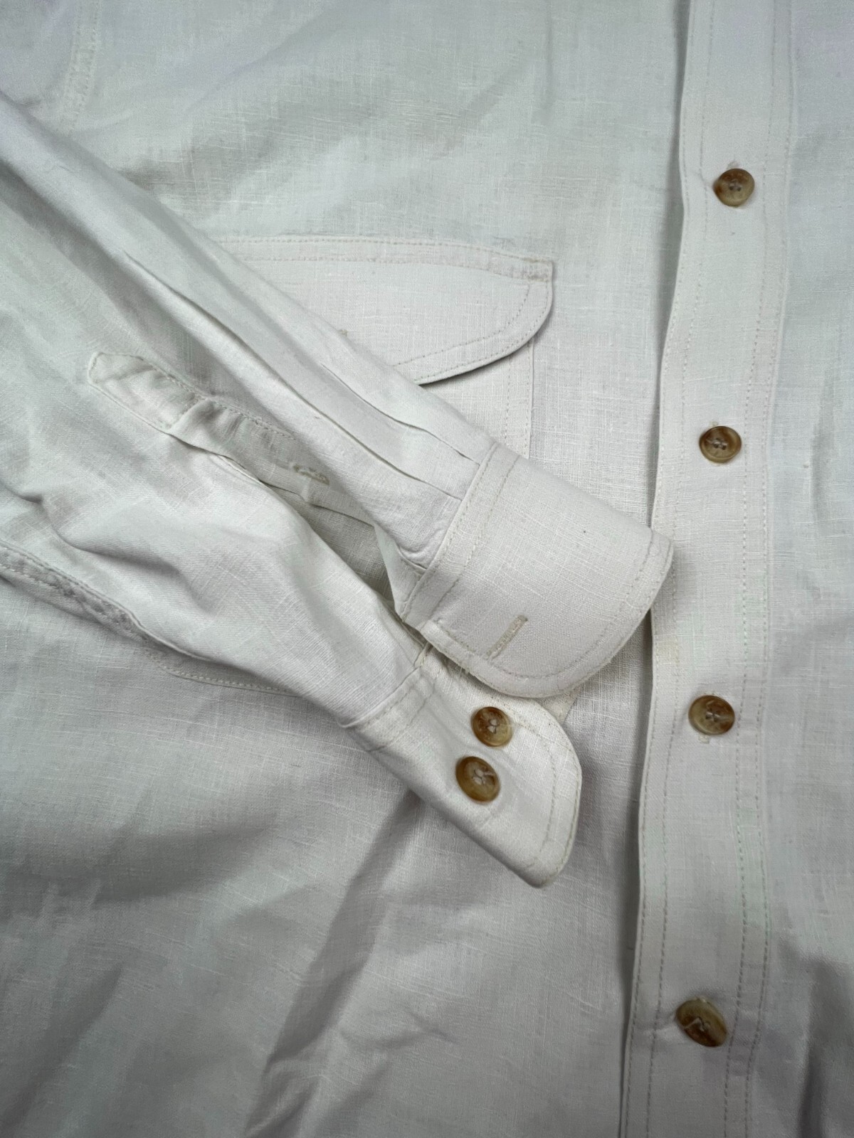 Camicia Adirondack con bottoni uomo grande MISTO LINO tinta unita bianca fila Savile