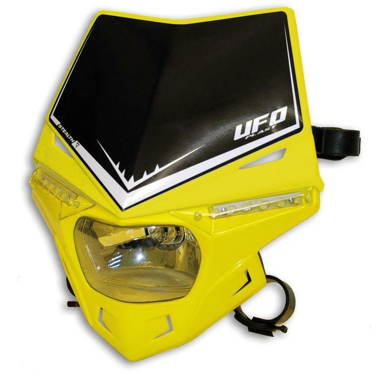 Plaque phare UFO Stealth jaune avec LED puissant optique moto homologué RM universelle