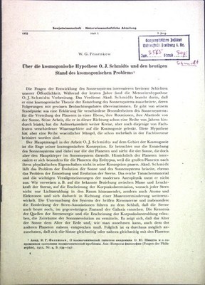 Über die kosmogonische Hypthese O. J. Schmidts und den heutigen Stand des kosmog