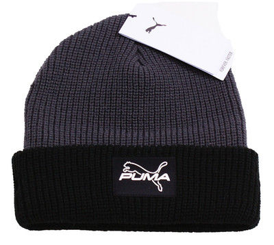 Puma Men's One Size Gray Black Knit Cuff Beanie Adult One Size