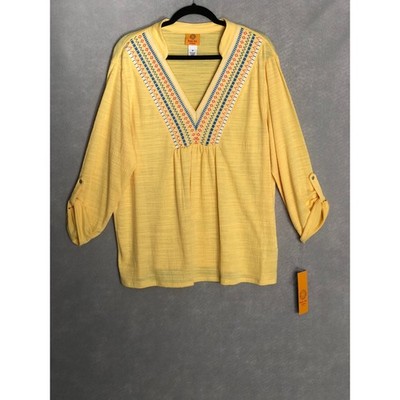 Ruby Rd. V-Neck Trim Top Soft Relaxed in Lemon Women's 1X NEW