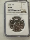 1958 50C Silver Franklin Half Dollar NGC MS 64, 725