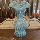 Vintage Fenton Blue Spiral Optic Opalescent Ruffled Vase 8 1/2"