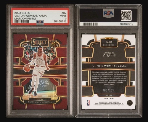 2023-24 Panini Select Victor Wembanyama Rookie #87 Maroon Prizm /175 (RC) PSA 9 - Foto 4 di 4