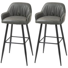 HOMCOM Set 2 Sgabelli da Cucina Alti in Finta Pelle PU con Poggiapiedi Grigio