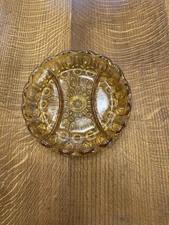 Vintage LE Smith Amber Glass Moon And Stars Divided Relish/Fruit & Nut Dish